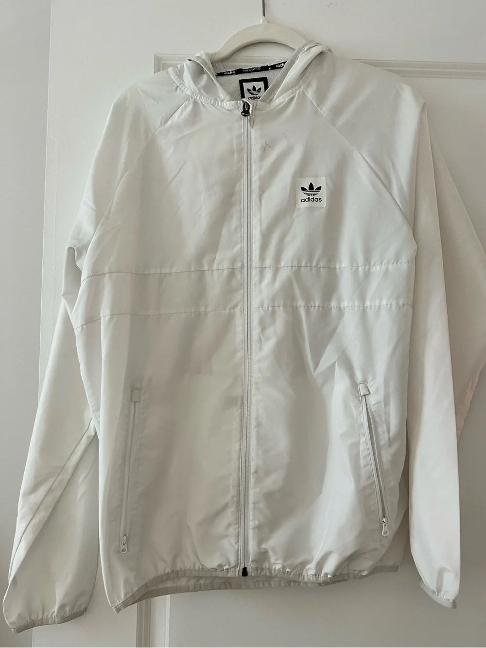 Adidas White Lightweight Zip Hoodie Jacket/Wind breaker